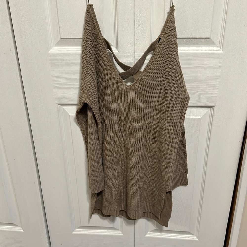 Brown sweater with crisscross on the back
